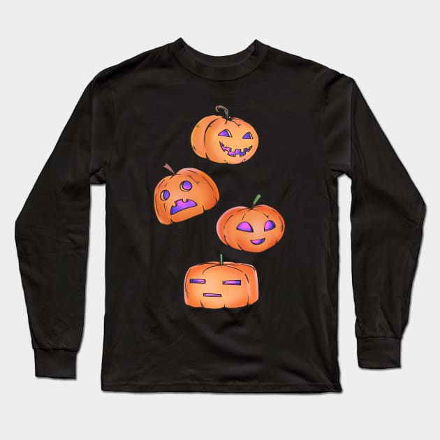 Cute Halloween Pumpkin Long Sleeve T-Shirt by souw83